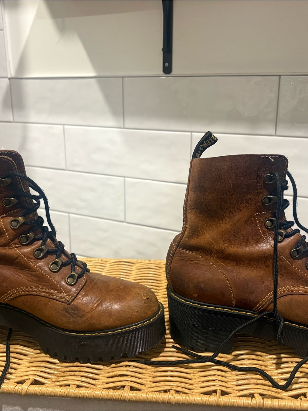Dr. Martens Brown Leather Platform Lace-Up Boots
